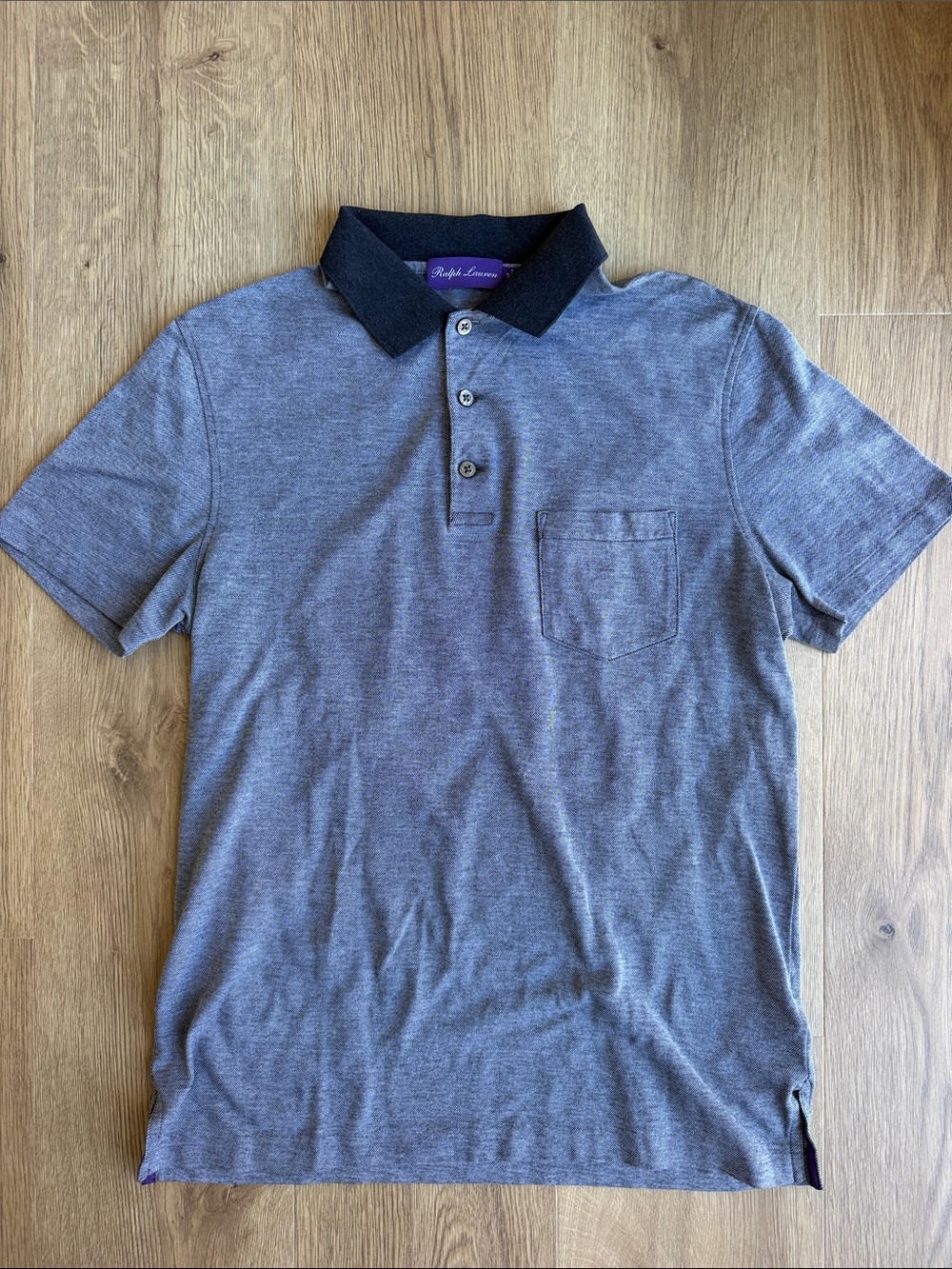 Ralph Lauren Purple Label Heathered Blue-Gray Polo with Black Collar